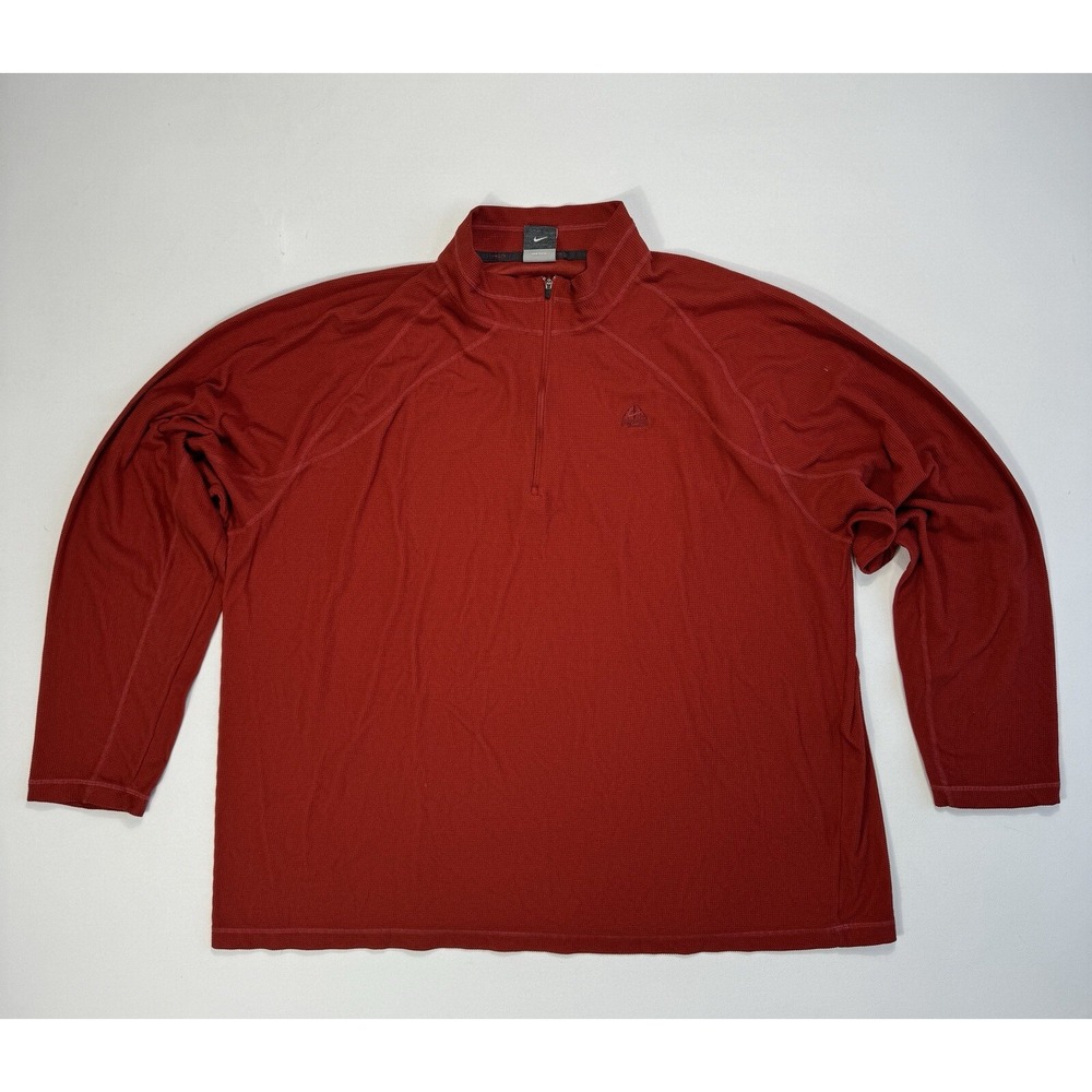 Nike ACG Mens 2XL Waffle Knit 1/4 Zip Sweater Red Thermal Pullover Vintage Hike